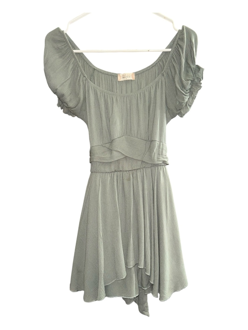 Altar'd State Light Sage Green Puff Sleeve Skater Dress